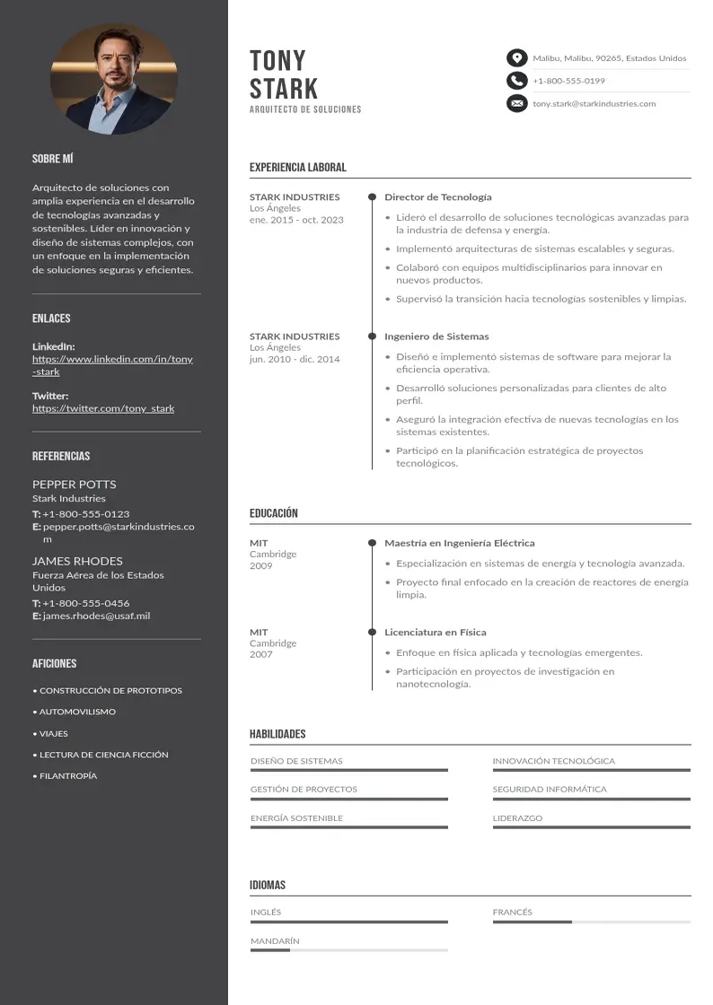 two column cv-arquitecto-de-soluciones resume example