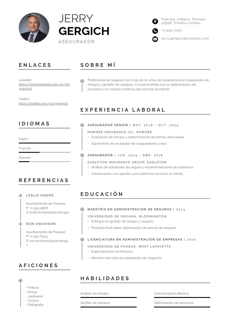 two column cv-asegurador resume example