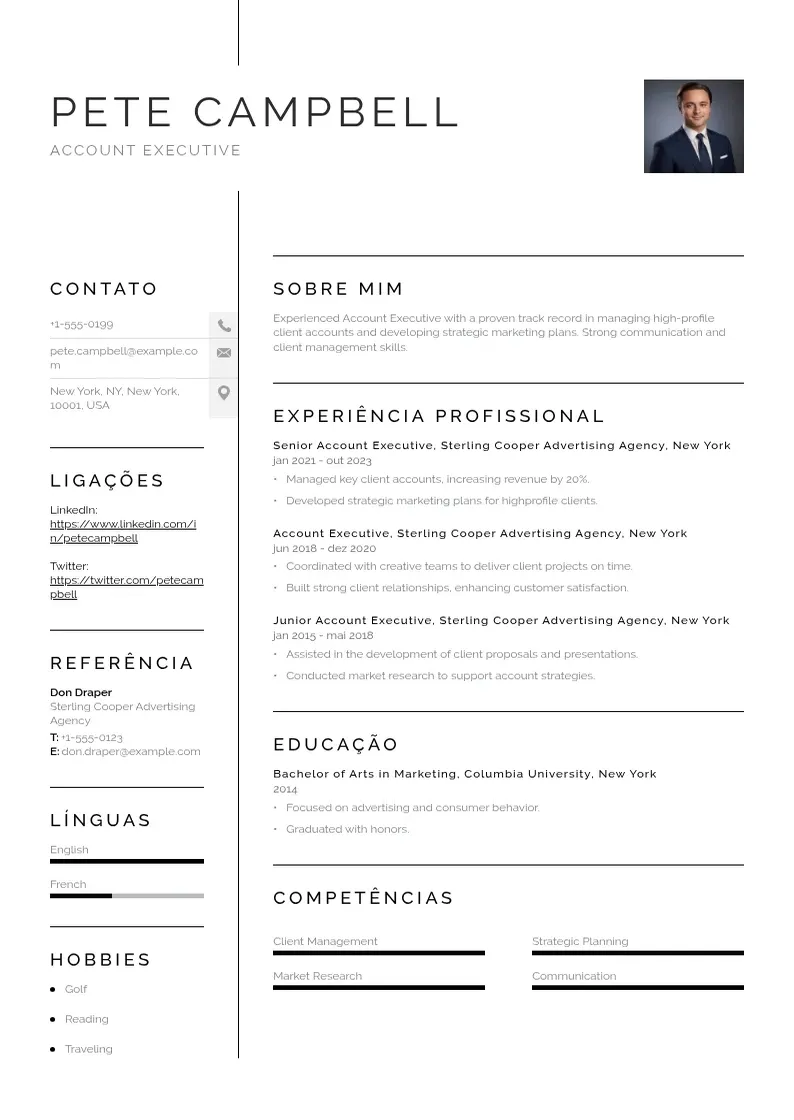 Exemplo de currículo simples de De executivo de contas