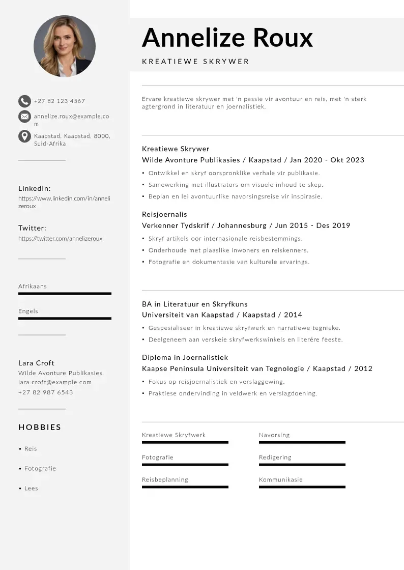 modern Arikaans resume template