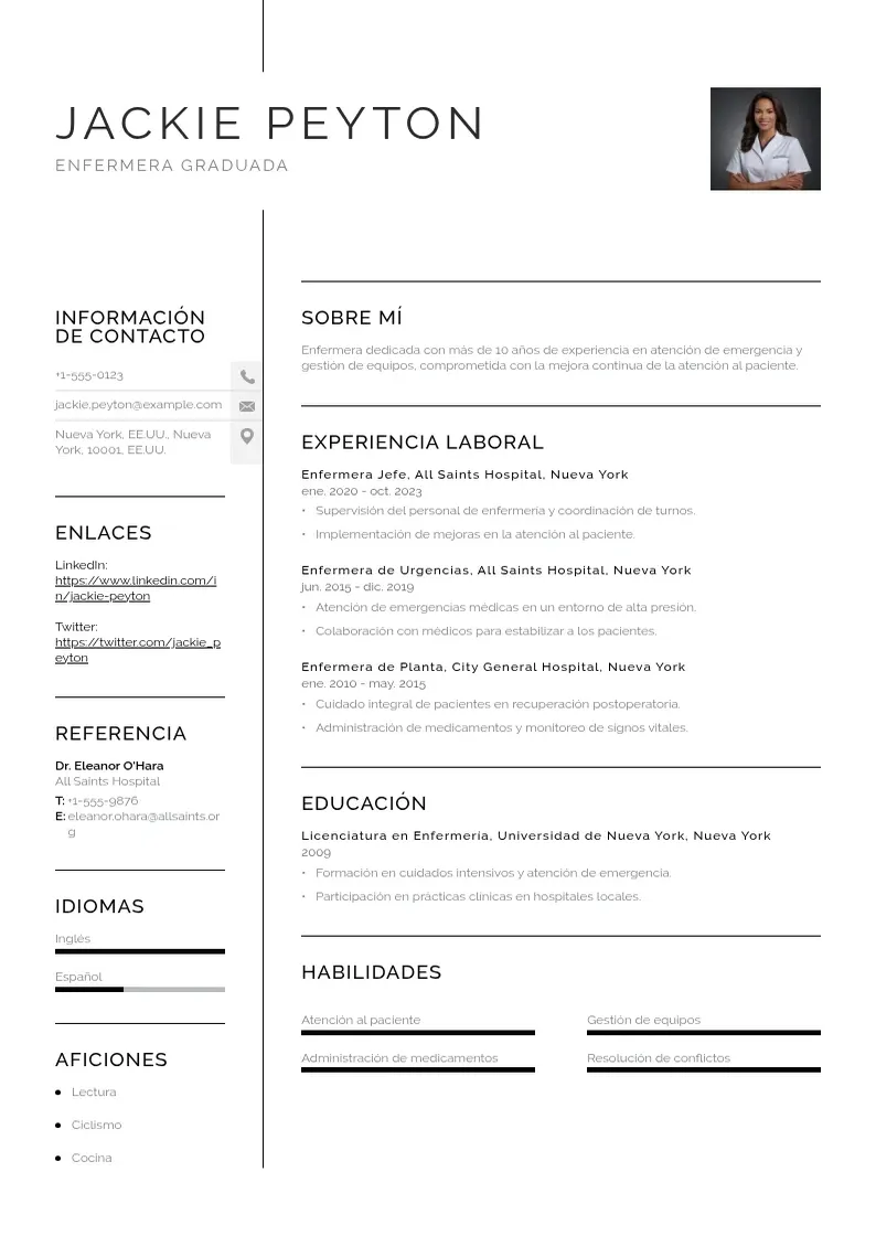 two column cv-enfermera-graduada resume example