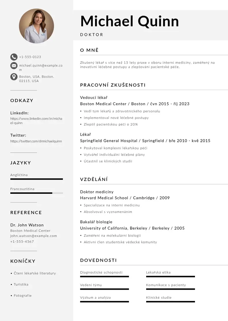 Mūsdienīga Zivotopis doktor CV veidne