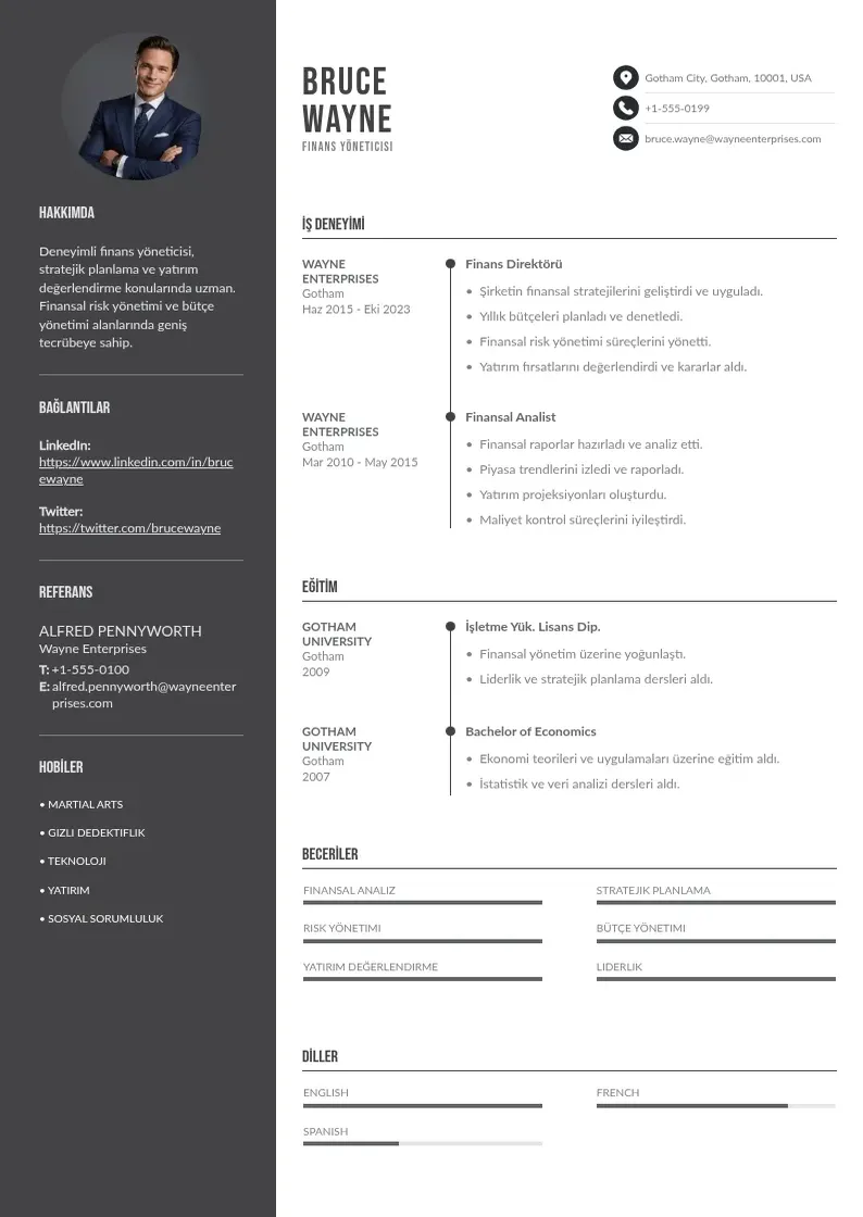 Divu kolonnu Finans yöneticisi  CV piemērs