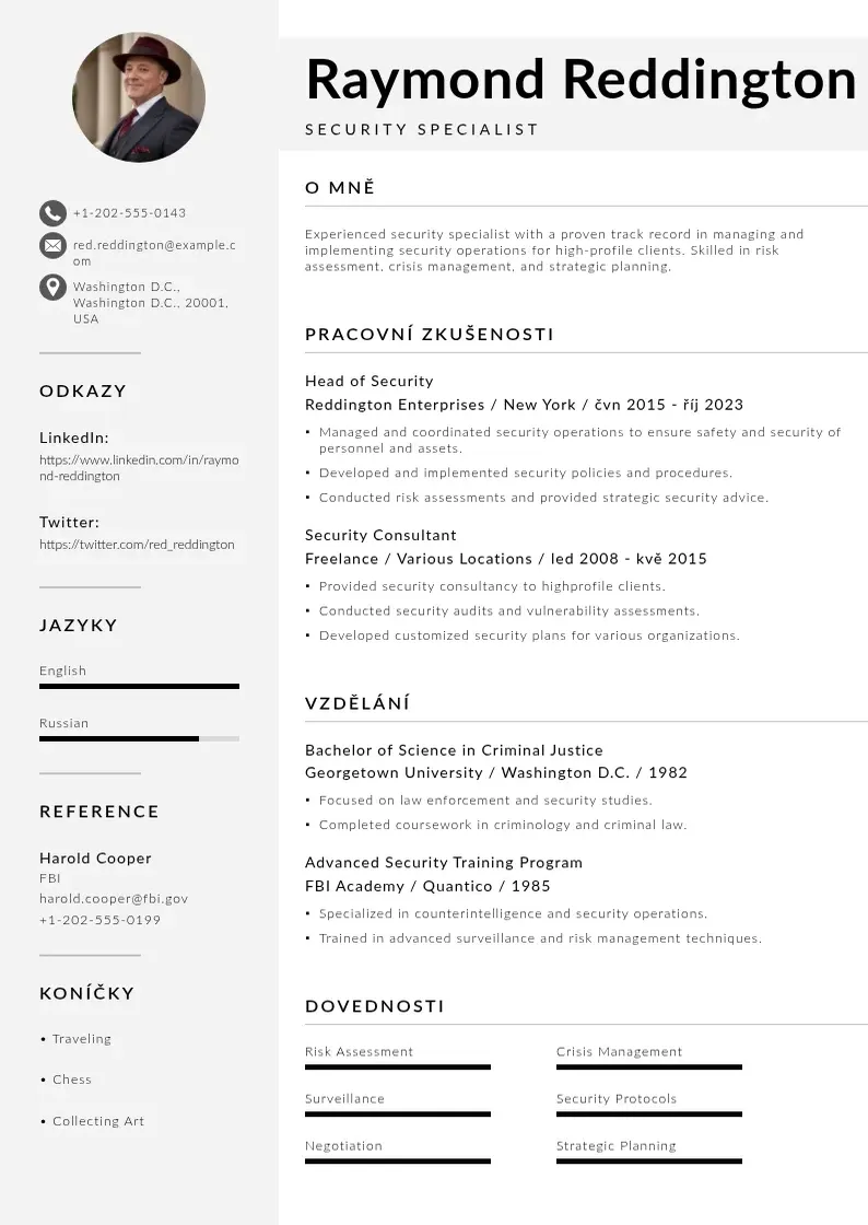 Mūsdienīga Ochranka zivotopis CV veidne