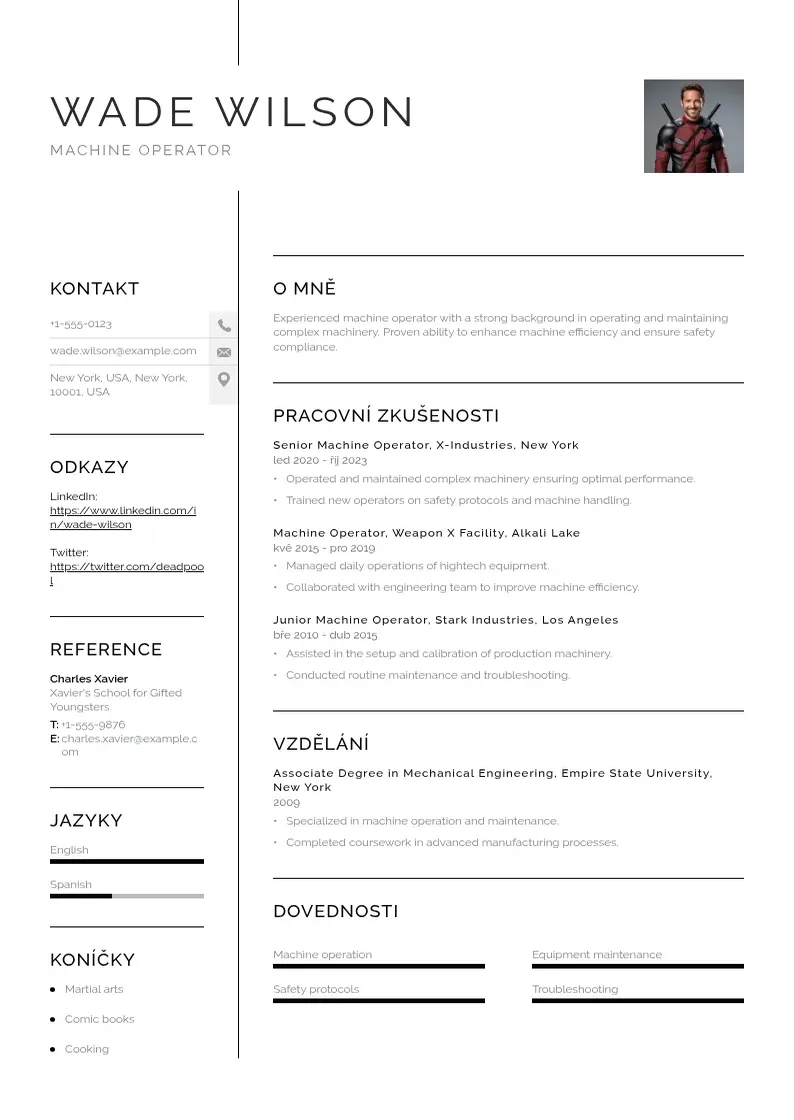 Vienkārša Zivotopis obsluha stroje CV piemērs