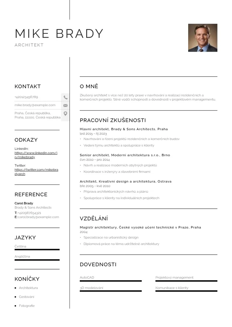 Vienkārša Zivotopisu architekta CV piemērs