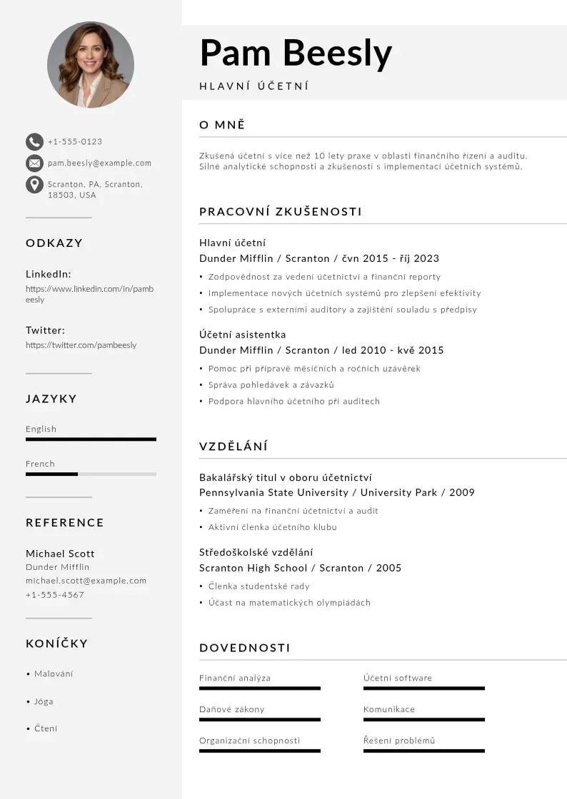 Mūsdienīga Hlavni ucetni zivotopis CV veidne