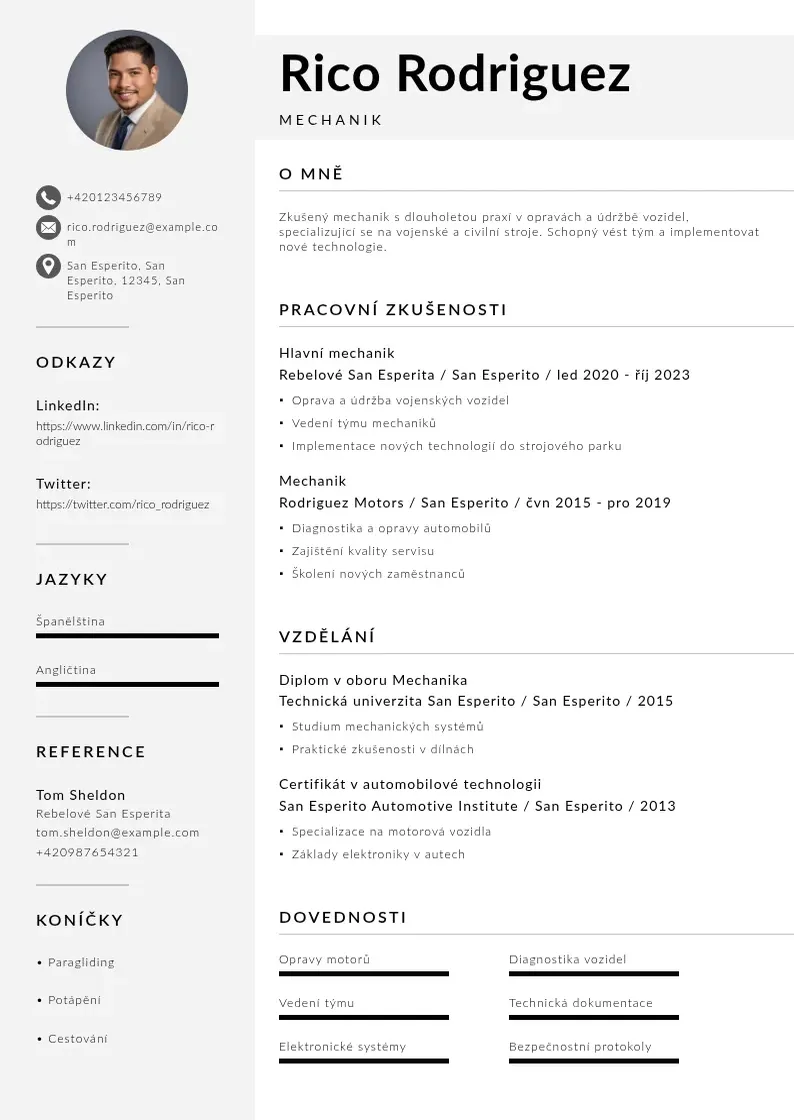 Mūsdienīga Zivotopis mechanik CV veidne