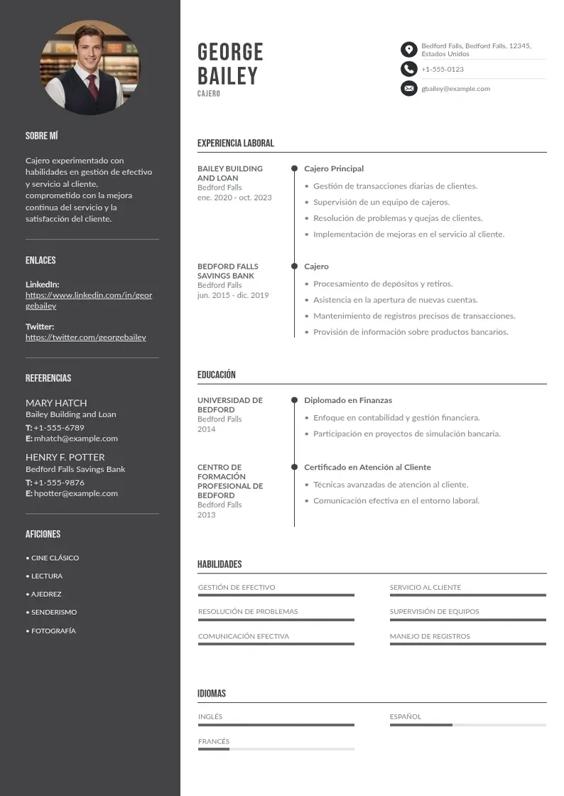 two column cajero resume example