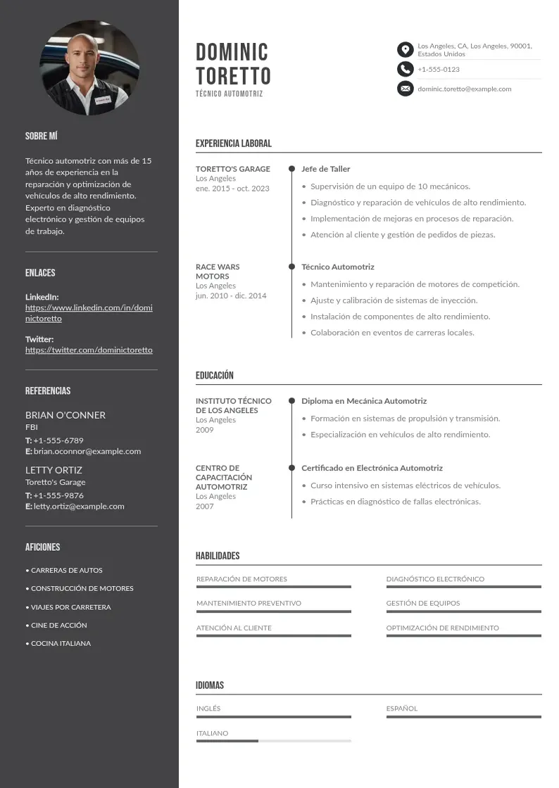 two column cv-tecnico-automotriz resume example