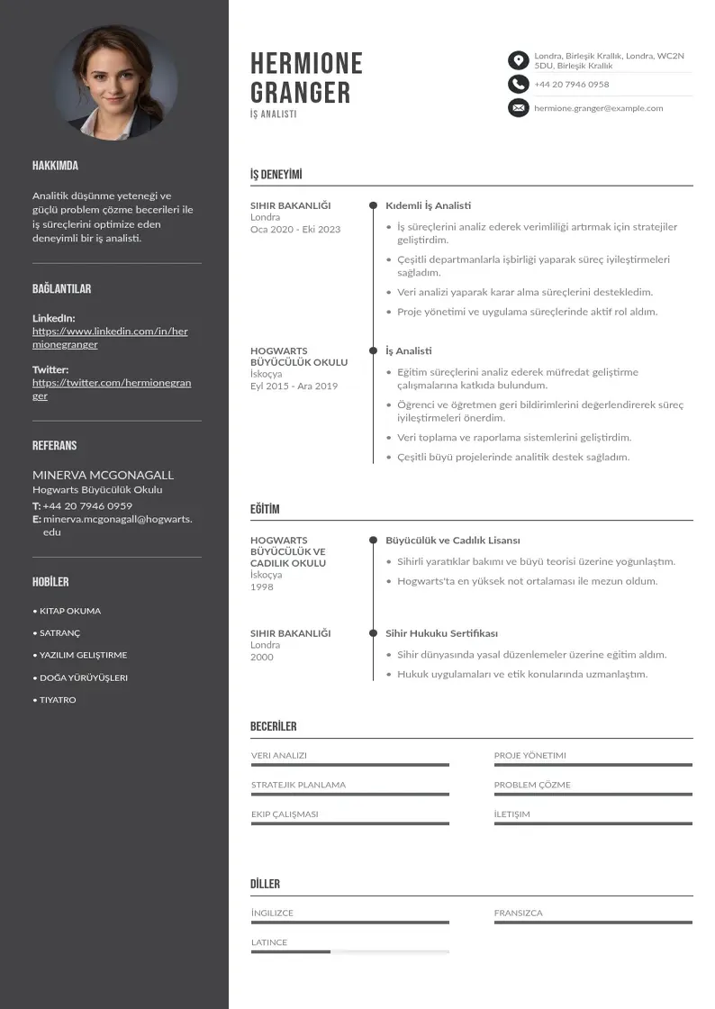 Divu kolonnu İş analisti  CV piemērs