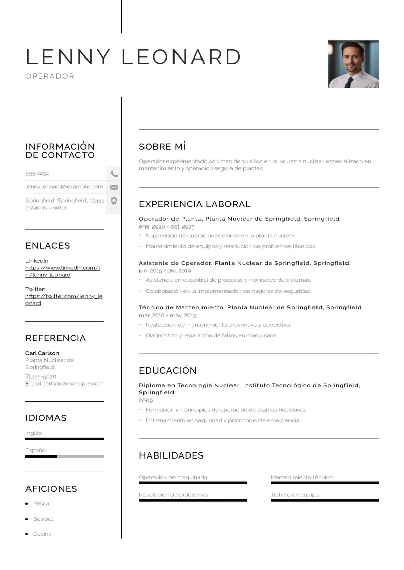 two column cv-operador resume example