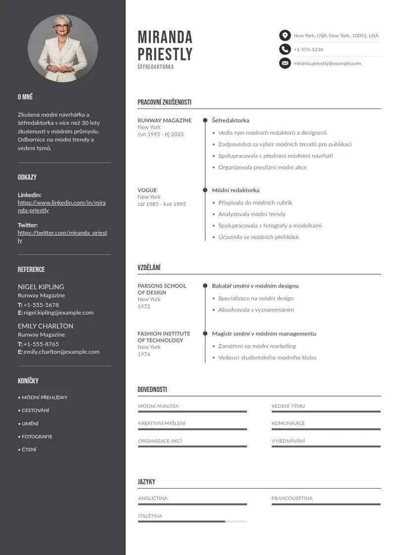 Divu kolonnu Modniho navrhare zivotopis CV piemērs