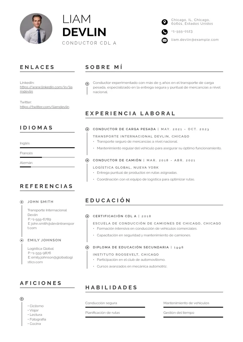 two column cv-conductor-cdl-a resume example