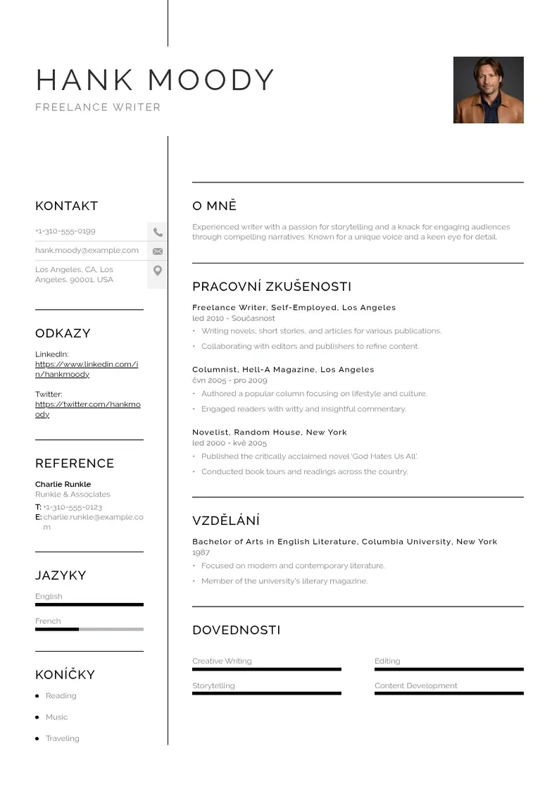 Vienkārša Spisovatel na volne noze zivotopis CV piemērs