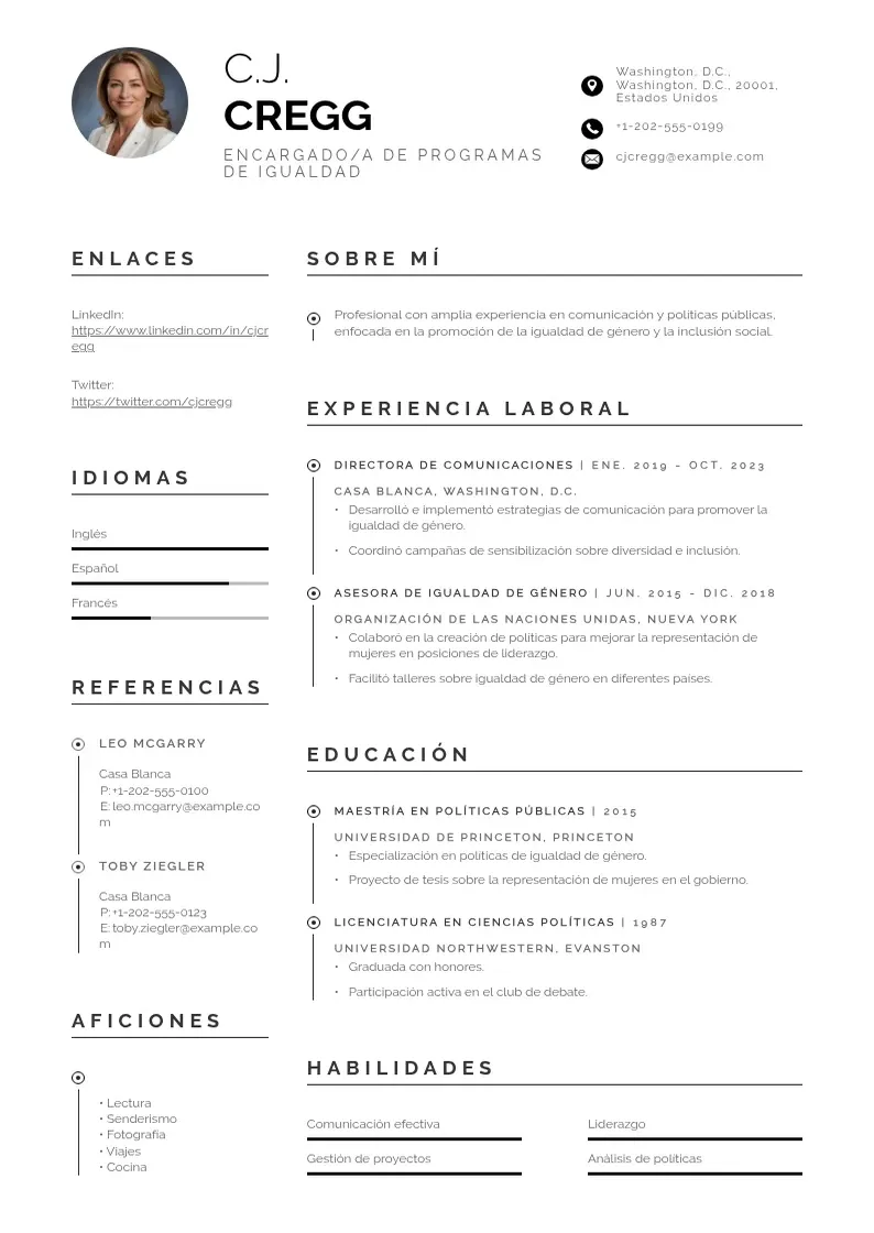 two column encargadoa-de-programas-de-igualdad resume example