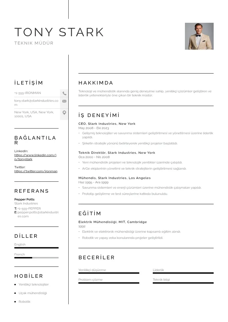 Vienkārša Teknik Müdür  CV piemērs