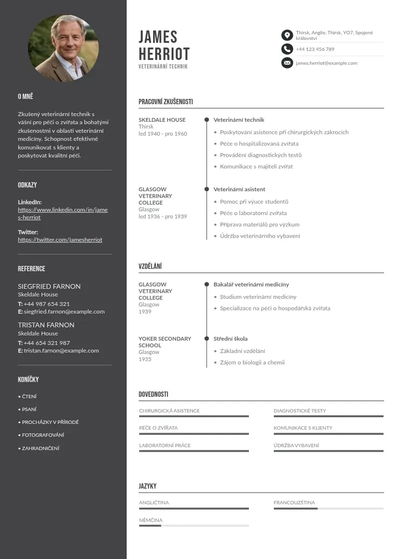 Divu kolonnu Veterinarni technik zivotopis CV piemērs