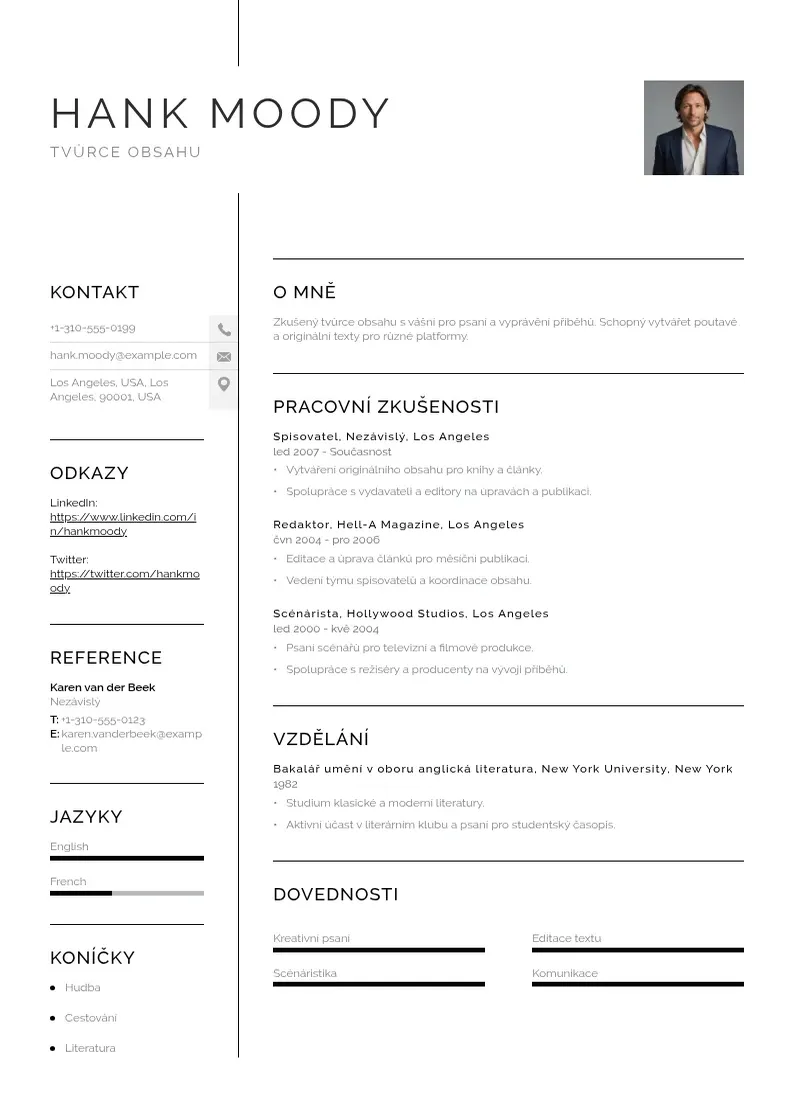 Vienkārša Tvurce obsahu zivotopis CV piemērs