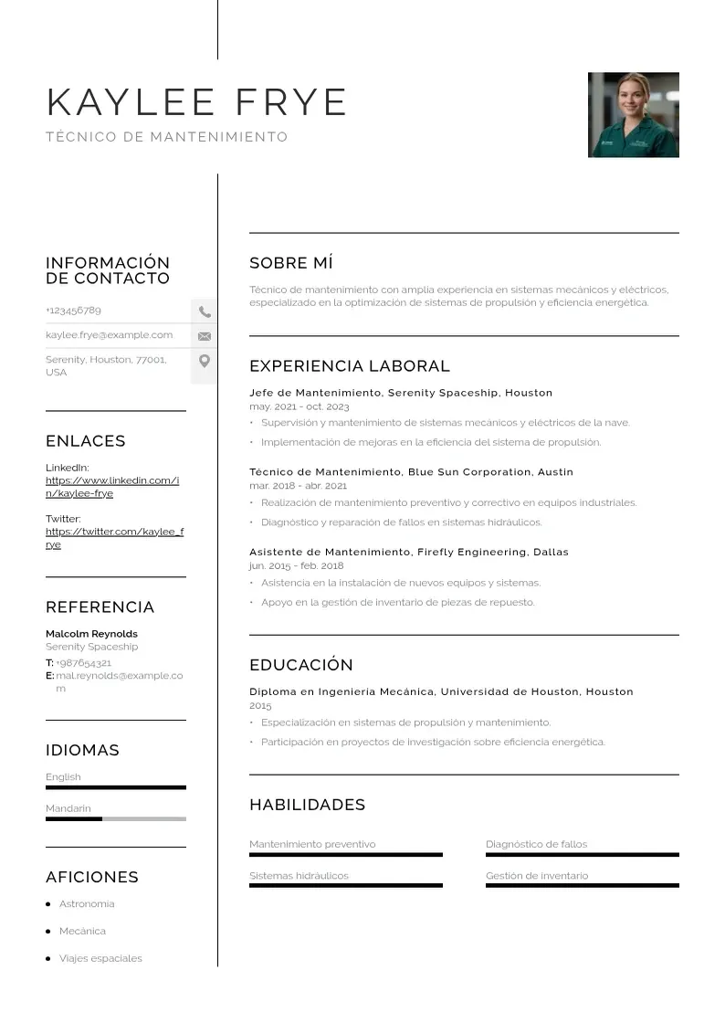 two column curriculum-de-tecnico-de-mantenimiento resume example