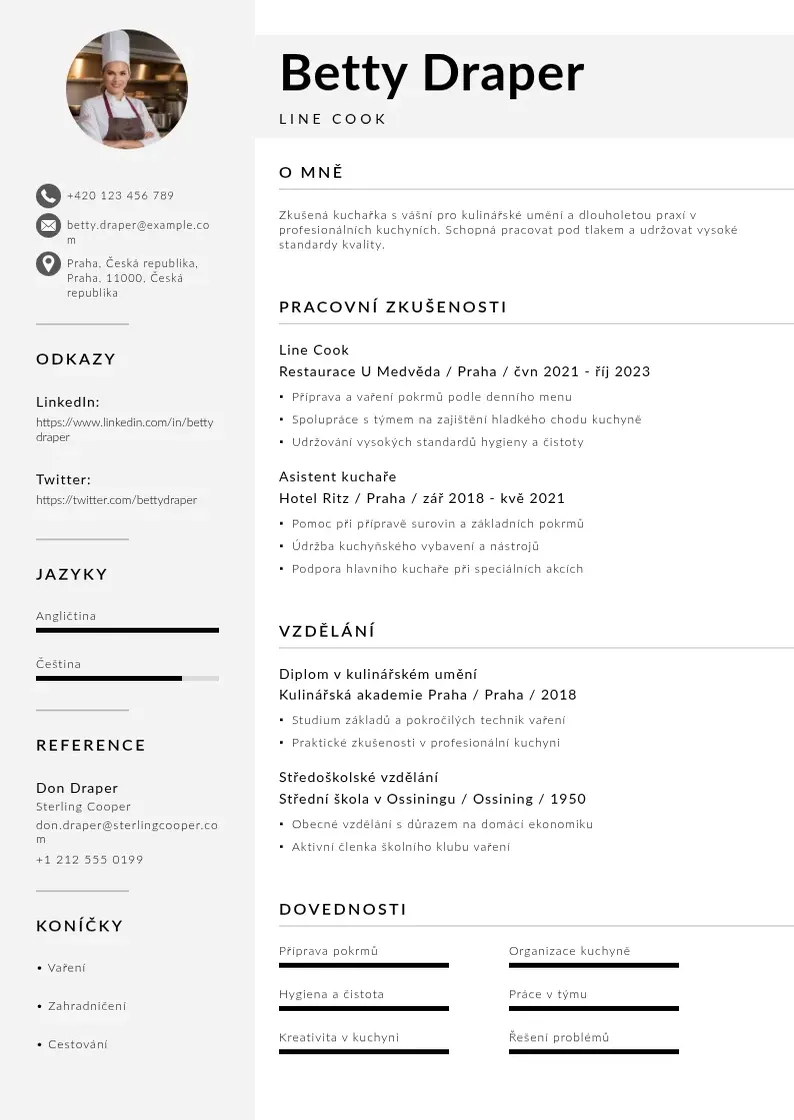 Mūsdienīga Line cook zivotopis CV veidne