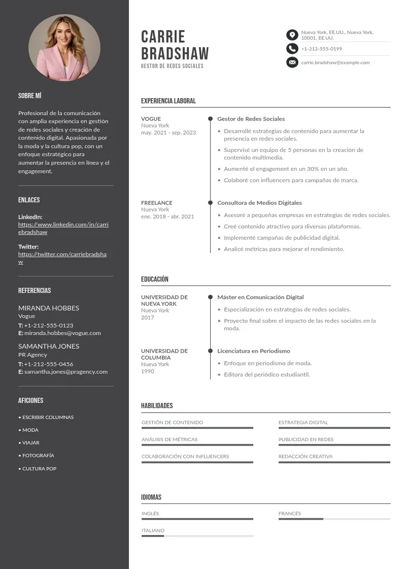 two column gestor-a-de-redes-sociales resume example