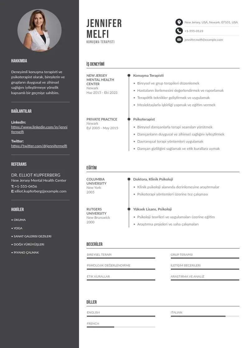 Divu kolonnu Konuşma terapisti  CV piemērs
