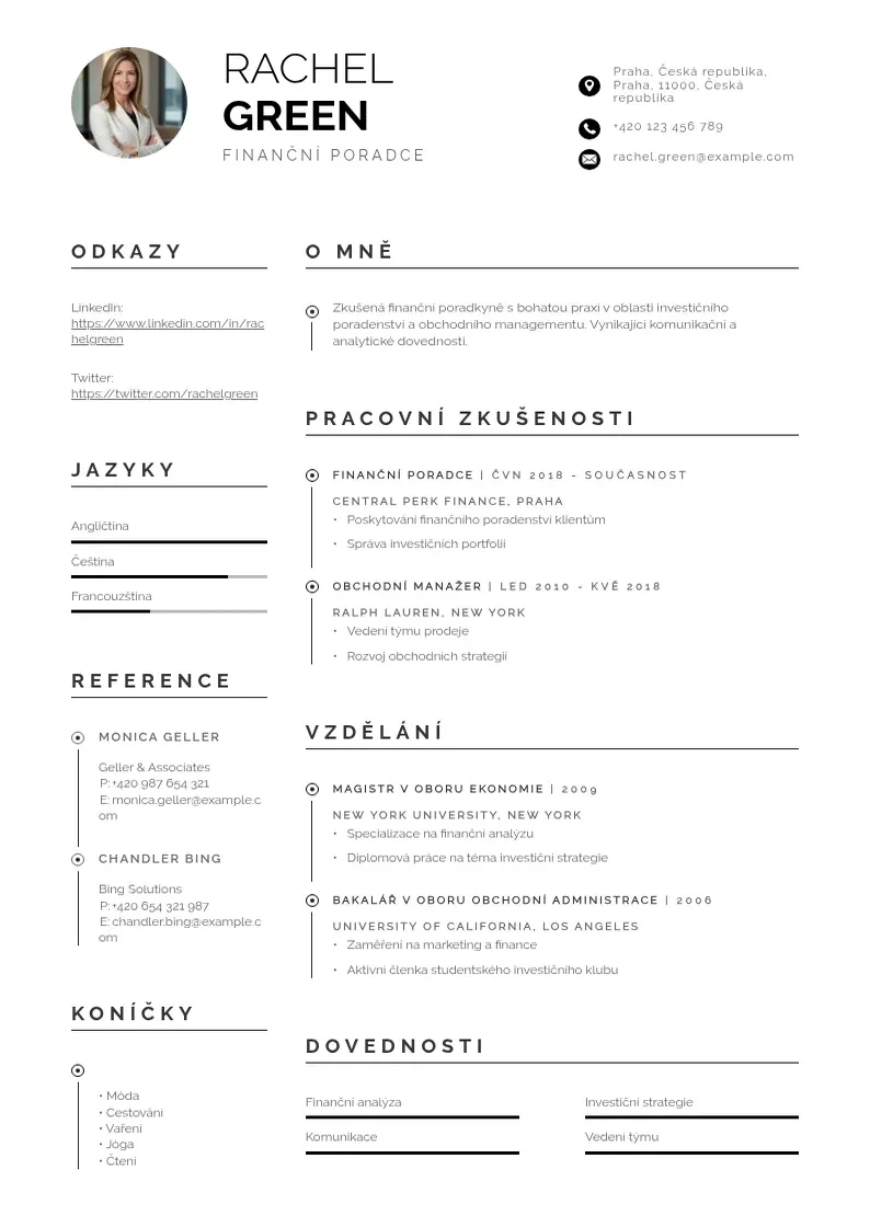 Profesionāla Financniho poradce zivotopis CV veidne