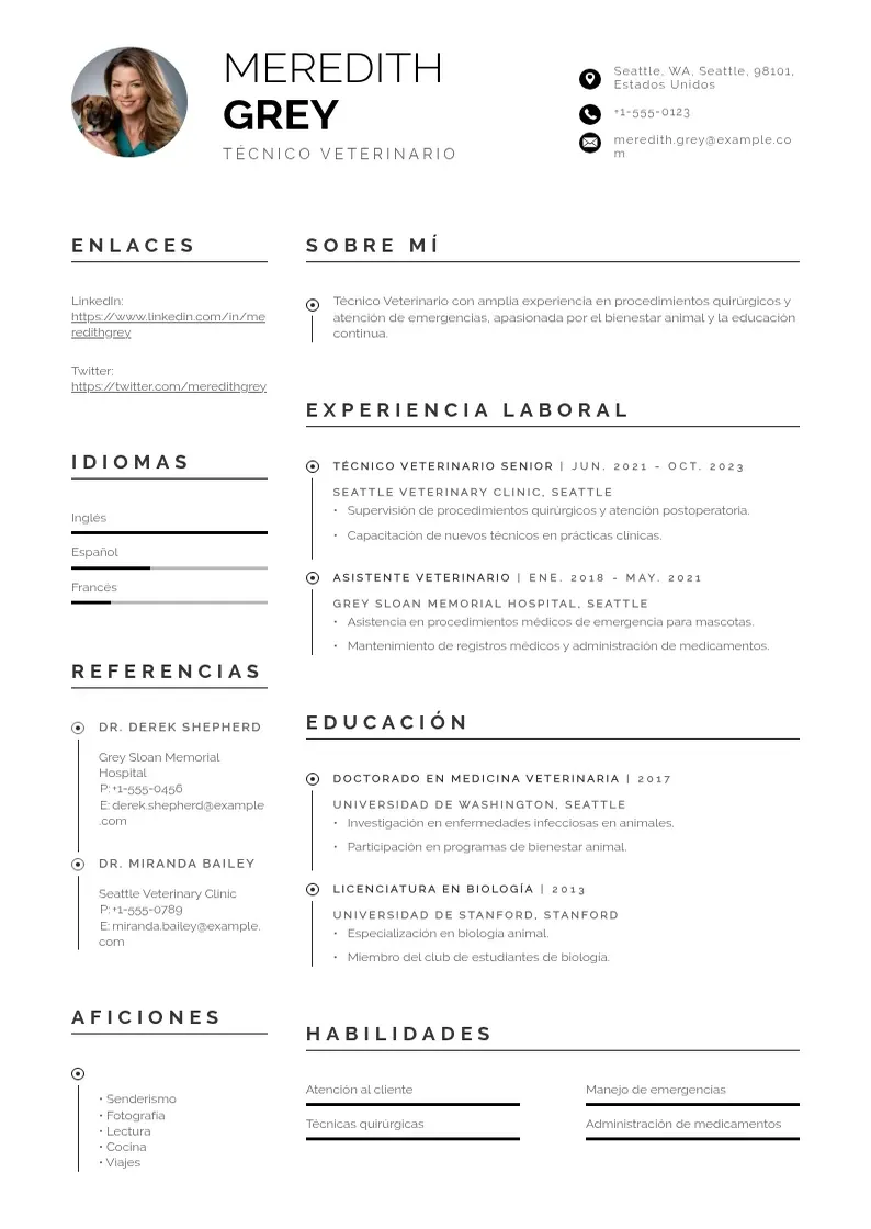two column cv-tecnico-veterinario resume example