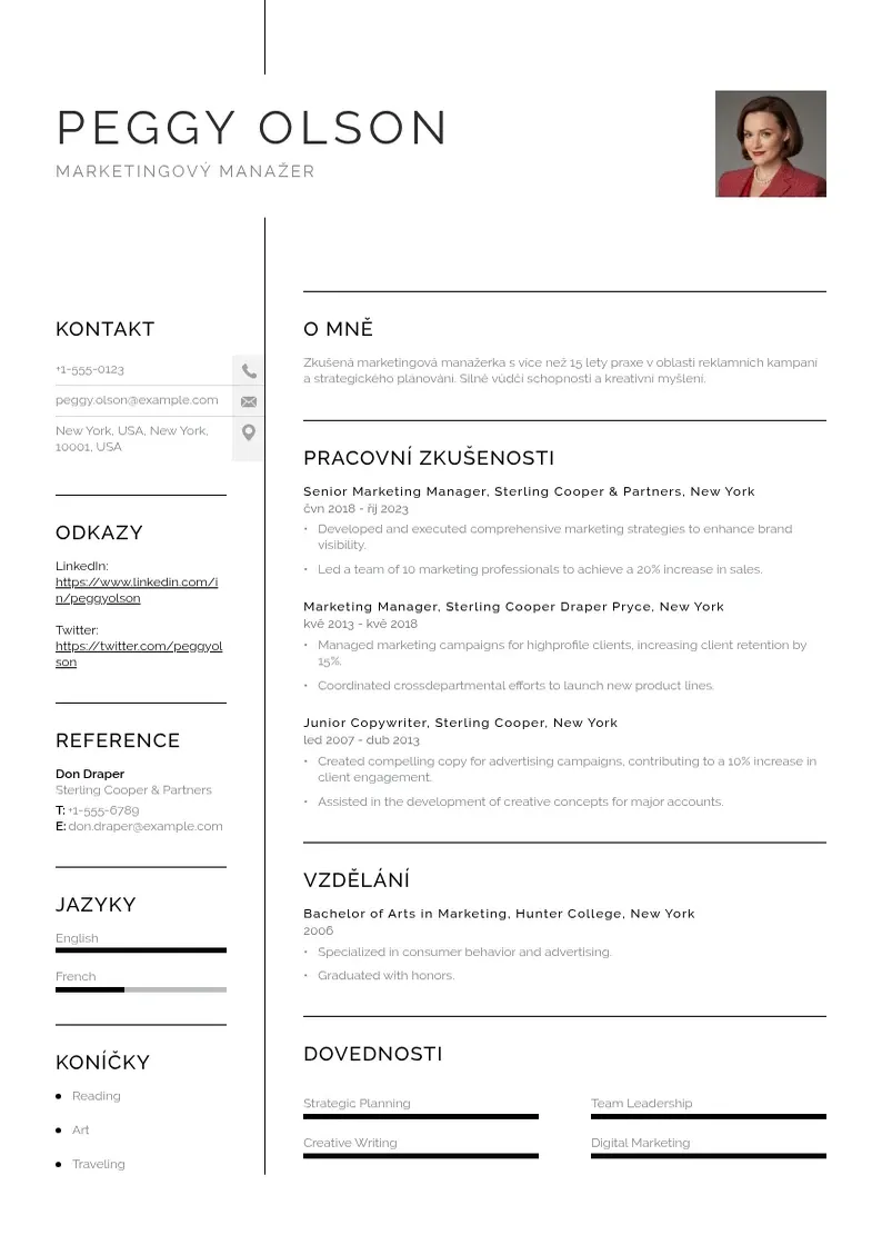 Vienkārša Priklady zivotopisu marketingovych manazeru CV piemērs