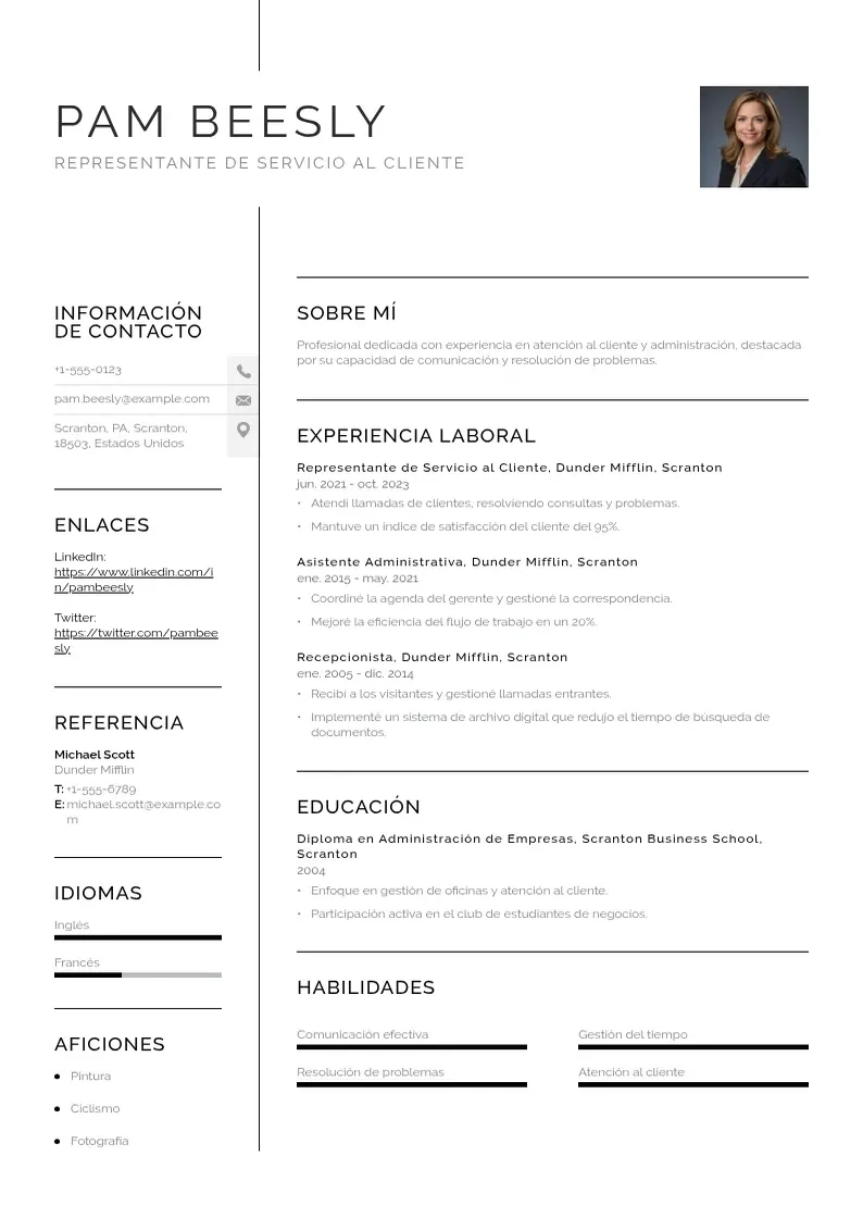 two column curriculum-para-trabajar-en-un-call-center resume example