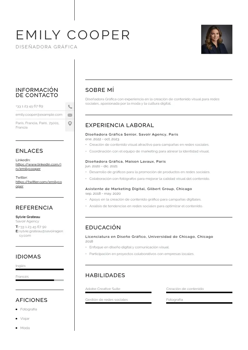 two column disenadora-grafico-para-redes-sociales resume example