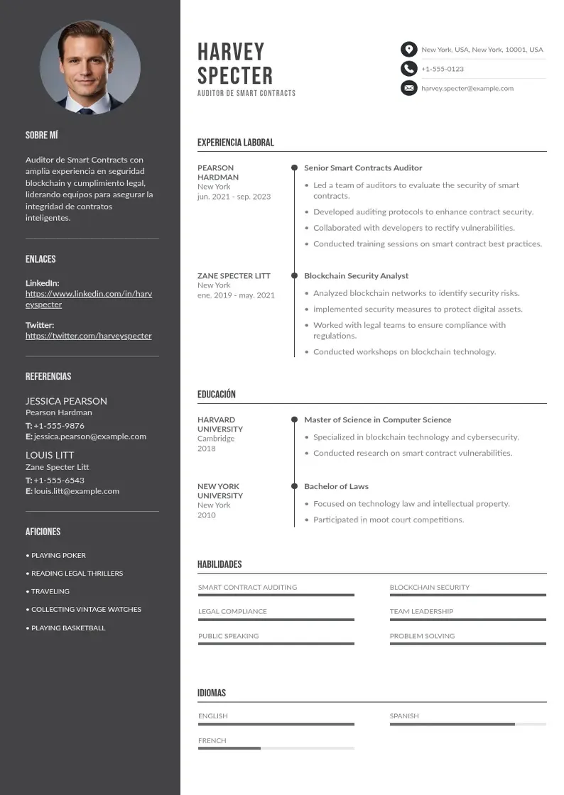 two column auditor-de-smart-contracts resume example