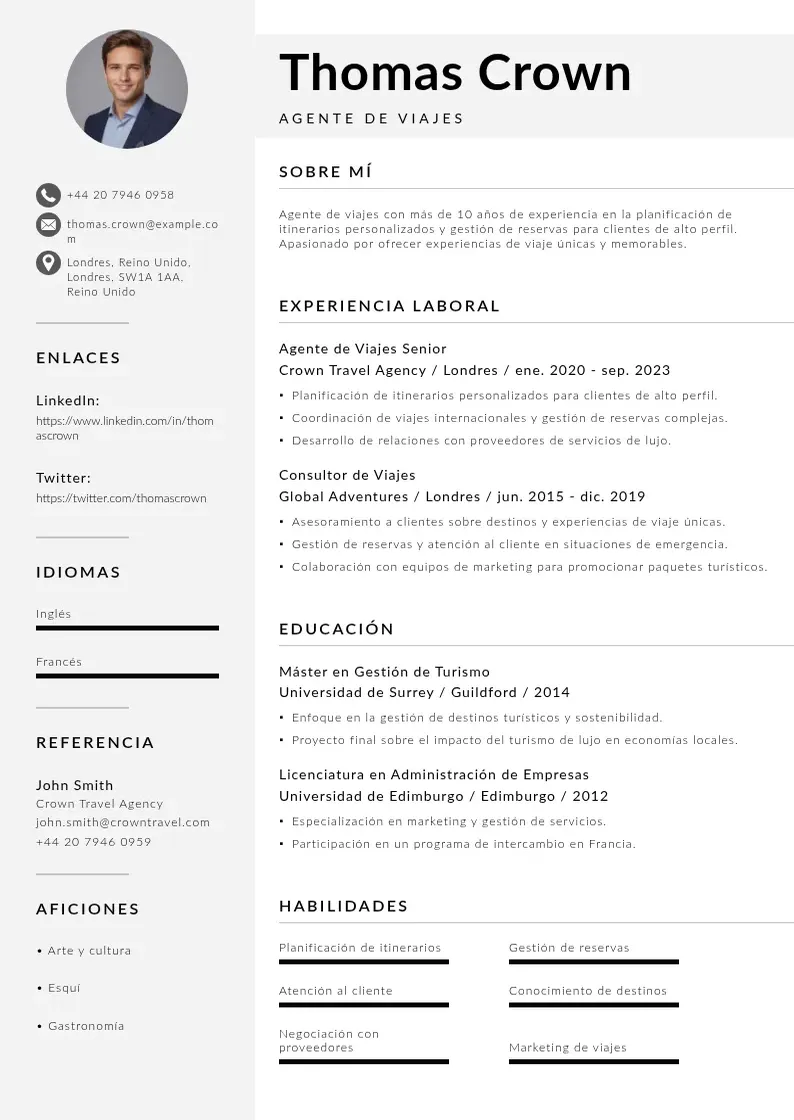 two column curriculum-de-agente-de-viajes resume example