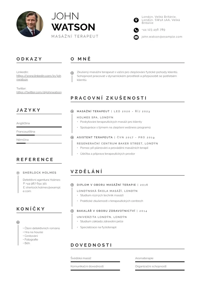 Profesionāla Masazni terapeut zivotopis CV veidne
