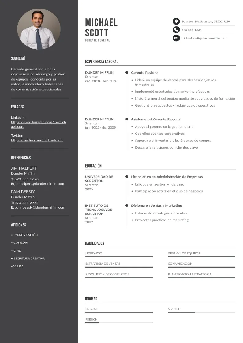 two column cv-gerente-general resume example