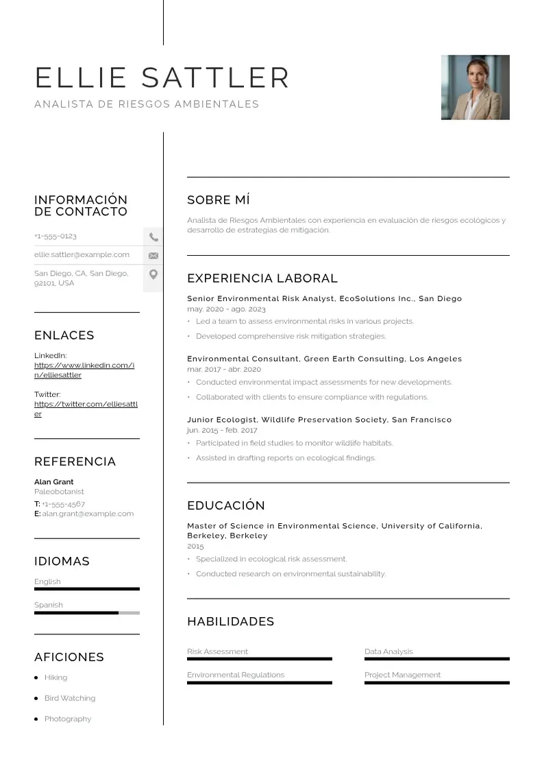 two column analista-de-riesgos-ambientales resume example