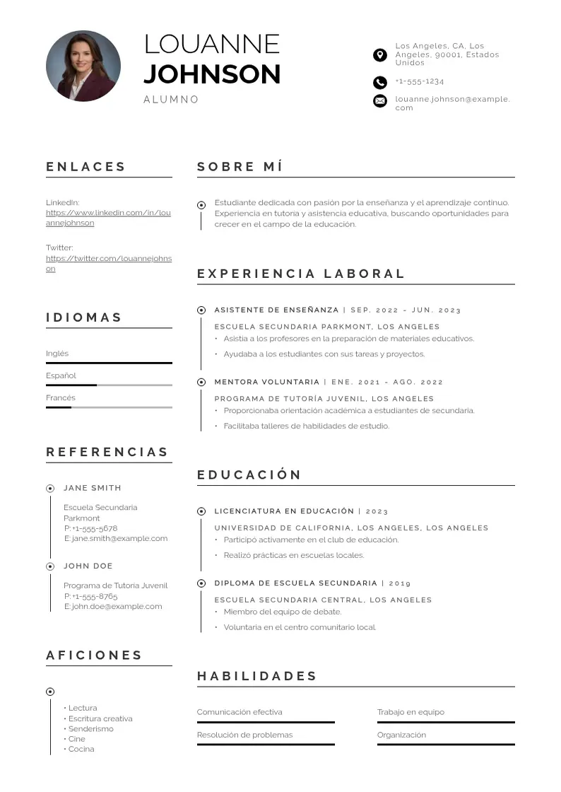 two column cv-alumno resume example