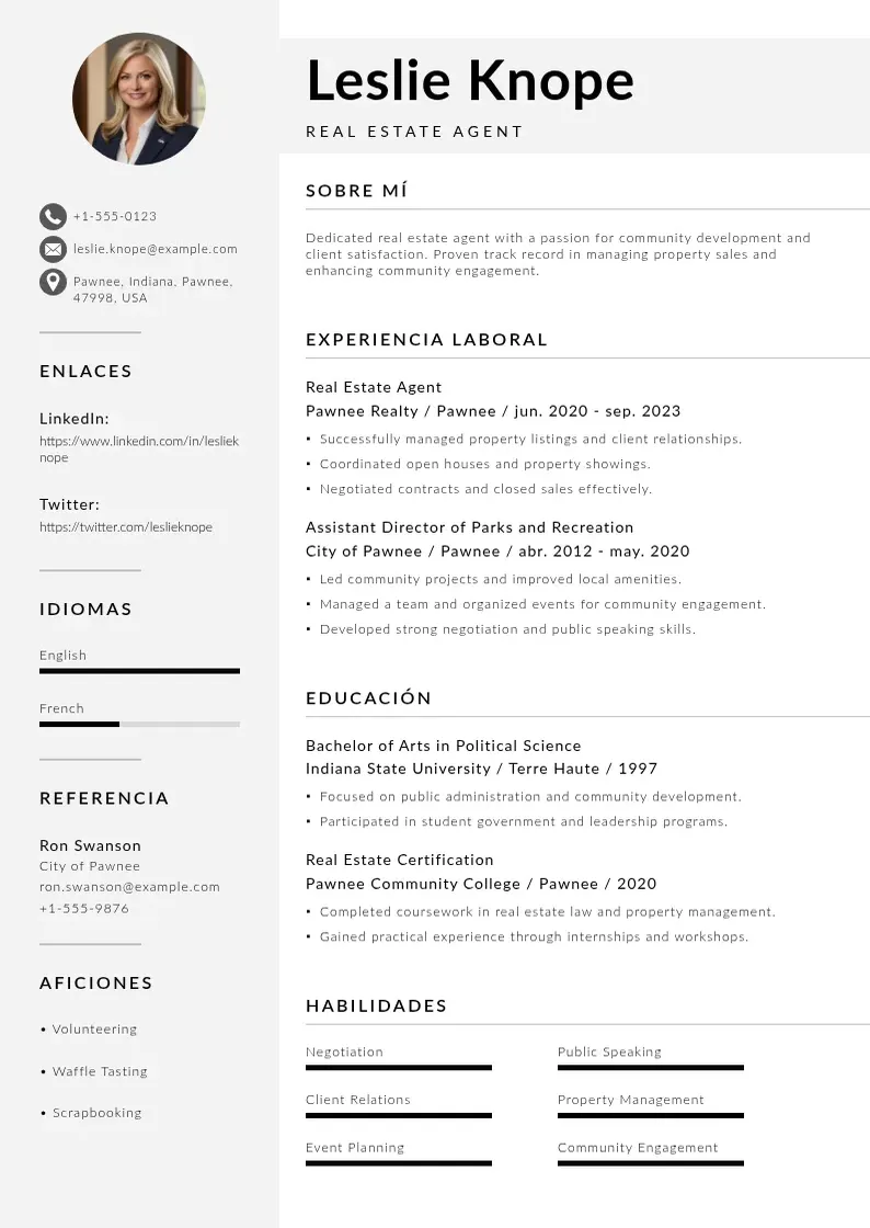 two column curriculum-vitae-de-agente-inmobiliario resume example