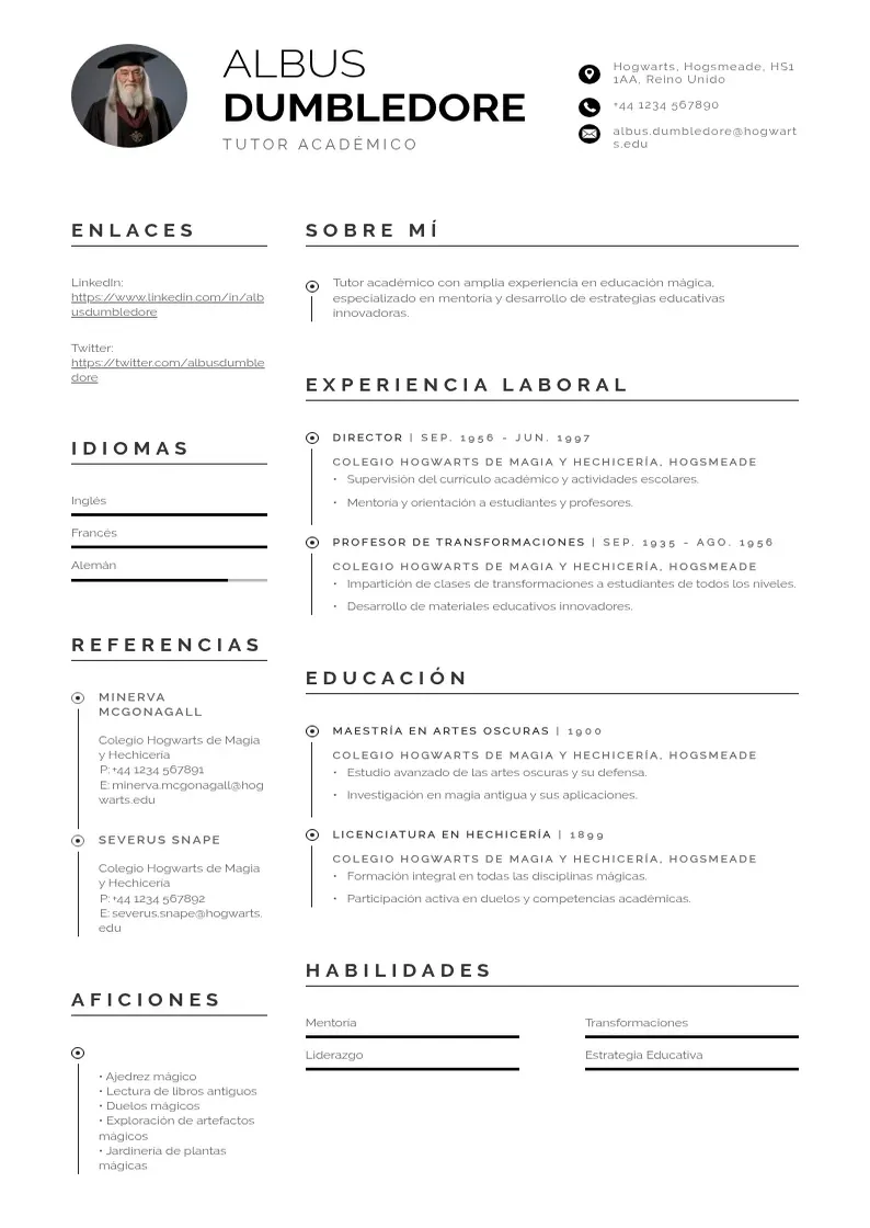 two column cv-tutor-academico resume example