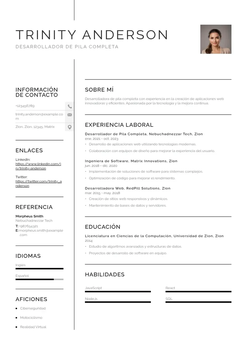 two column cv-desarrollador-de-pila-completa resume example