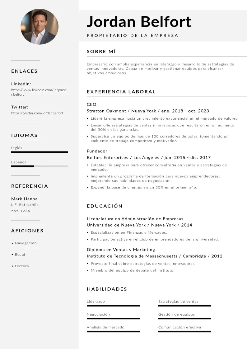 two column cv-propietario-de-la-empresa resume example