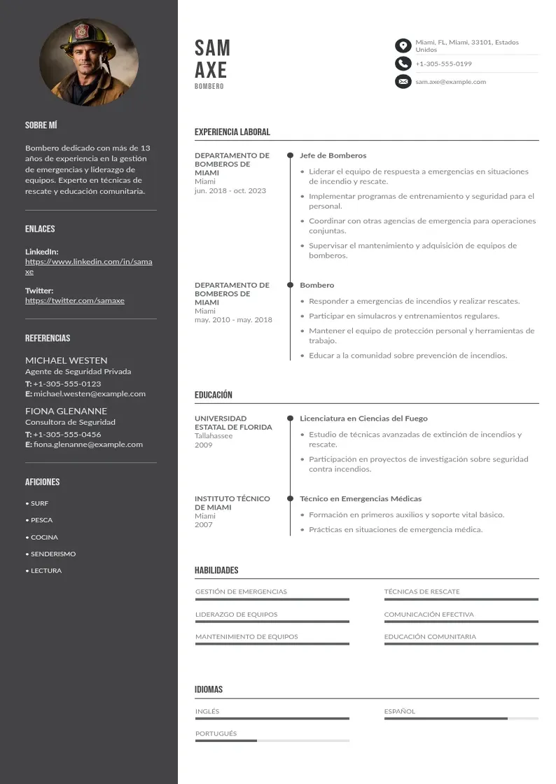 two column bombero resume example