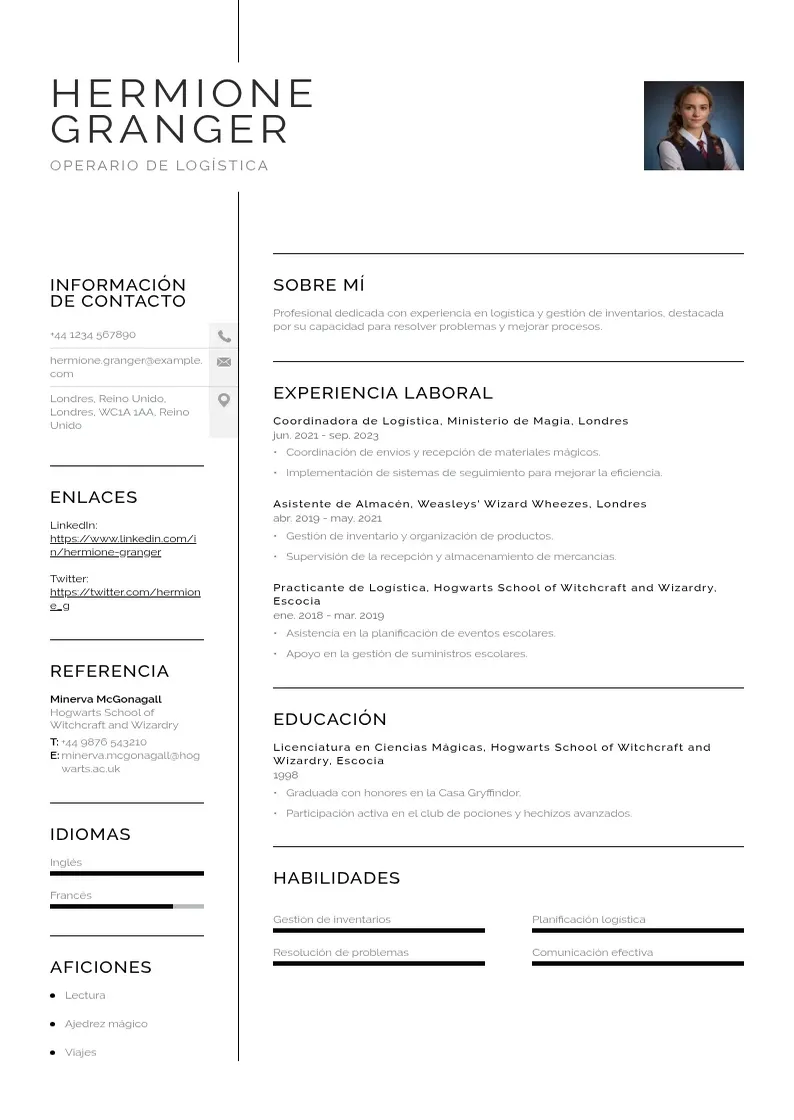 two column operario-de-logistica resume example