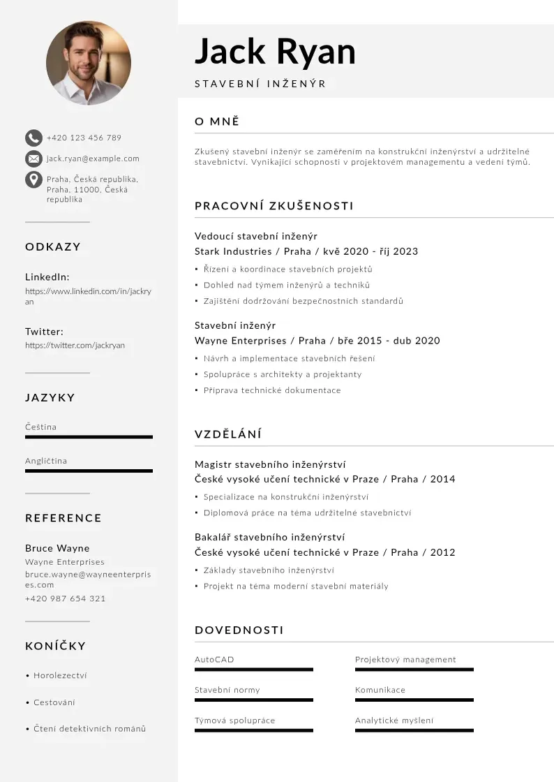 Mūsdienīga Stavebni inzenyr zivotopis CV veidne