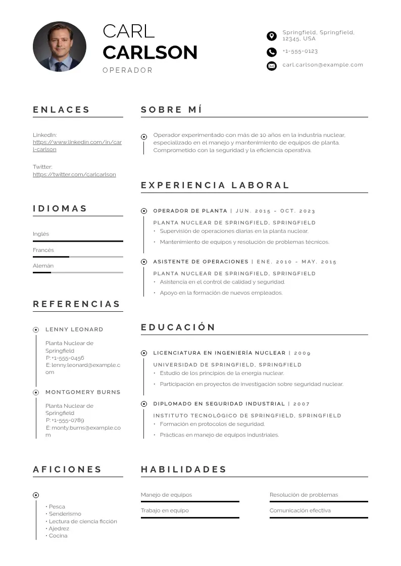 two column cv-operador resume example