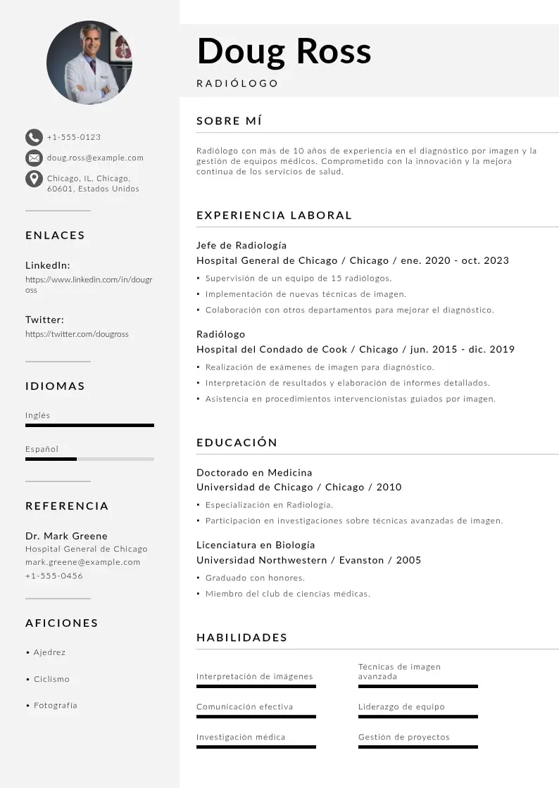 two column curriculum-de-radiologo resume example