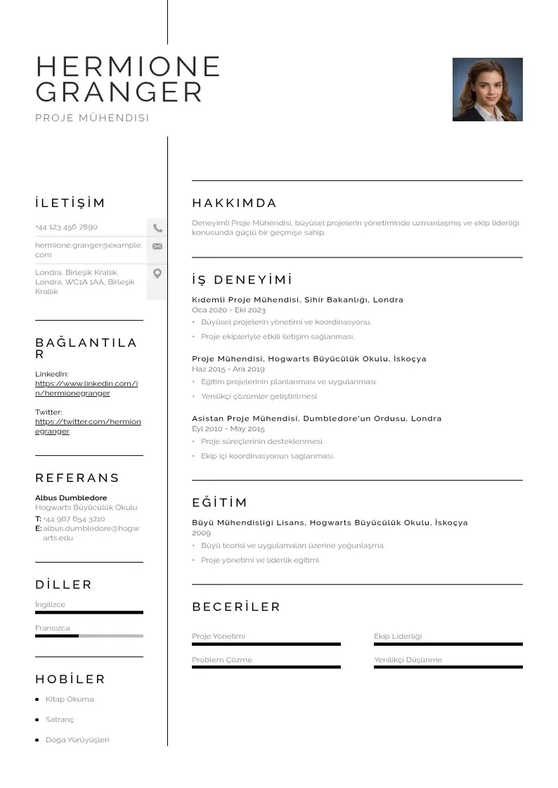 Vienkārša proje Mühendisi  CV piemērs