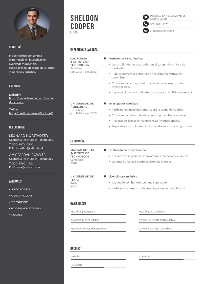 two column cv-de-fisico resume example