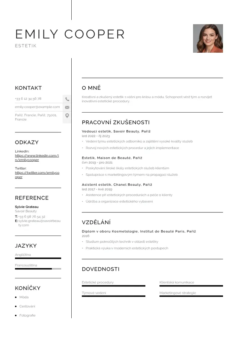 Vienkārša Estetik zivotopis CV piemērs